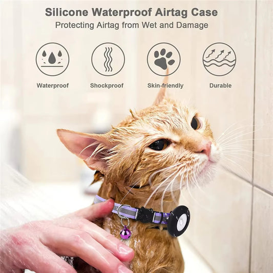 Pet Cat GPS Tracking with Holder Reflective Cat Collar with Bell Ring Locator Pet Accessories paw