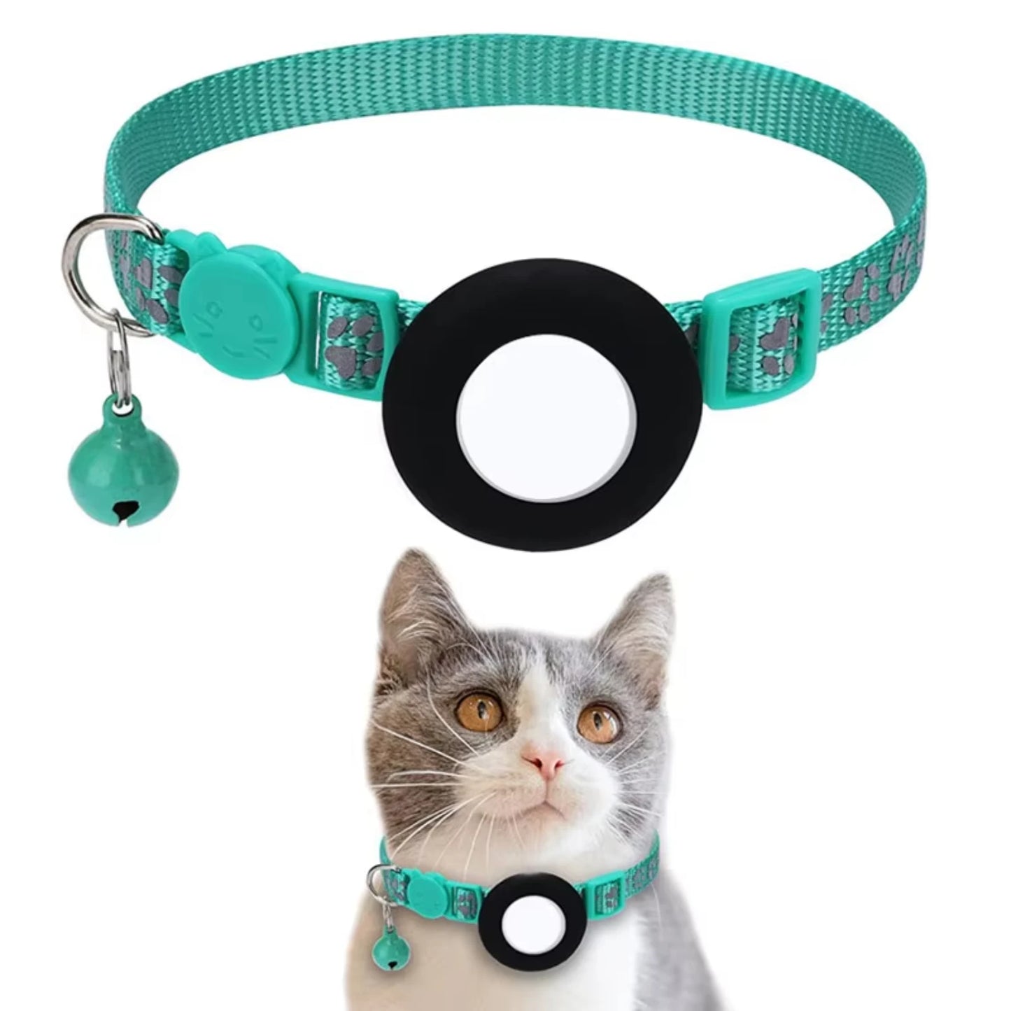 Pet Cat GPS Tracking with Holder Reflective Cat Collar with Bell Ring Locator Pet Accessories paw
