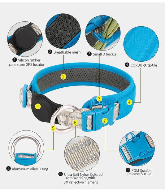 Personalized AirTag Dog Collar Adjustable Nylon Reflective Padded Pet Dog Collar for Small Medium Large Dog accessories Yorkie