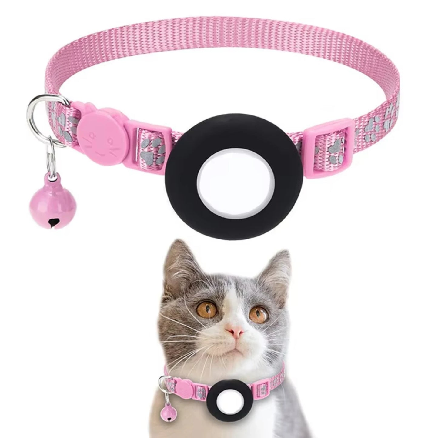 Pet Cat GPS  Tracking  with Holder Reflective Cat Collar with Bell Ring Locator Pet Accessories  paw