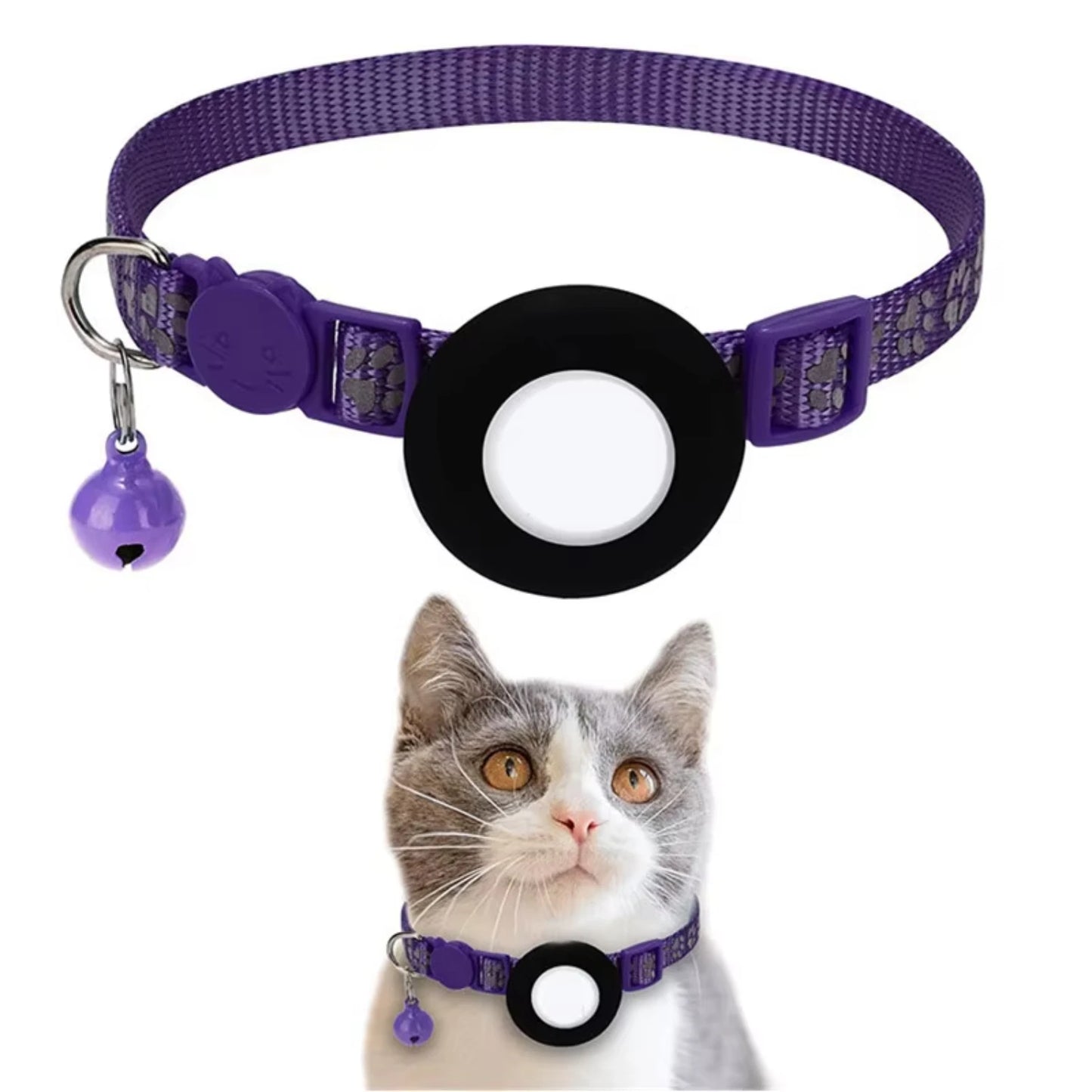 Pet Cat GPS  Tracking  with Holder Reflective Cat Collar with Bell Ring Locator Pet Accessories  paw