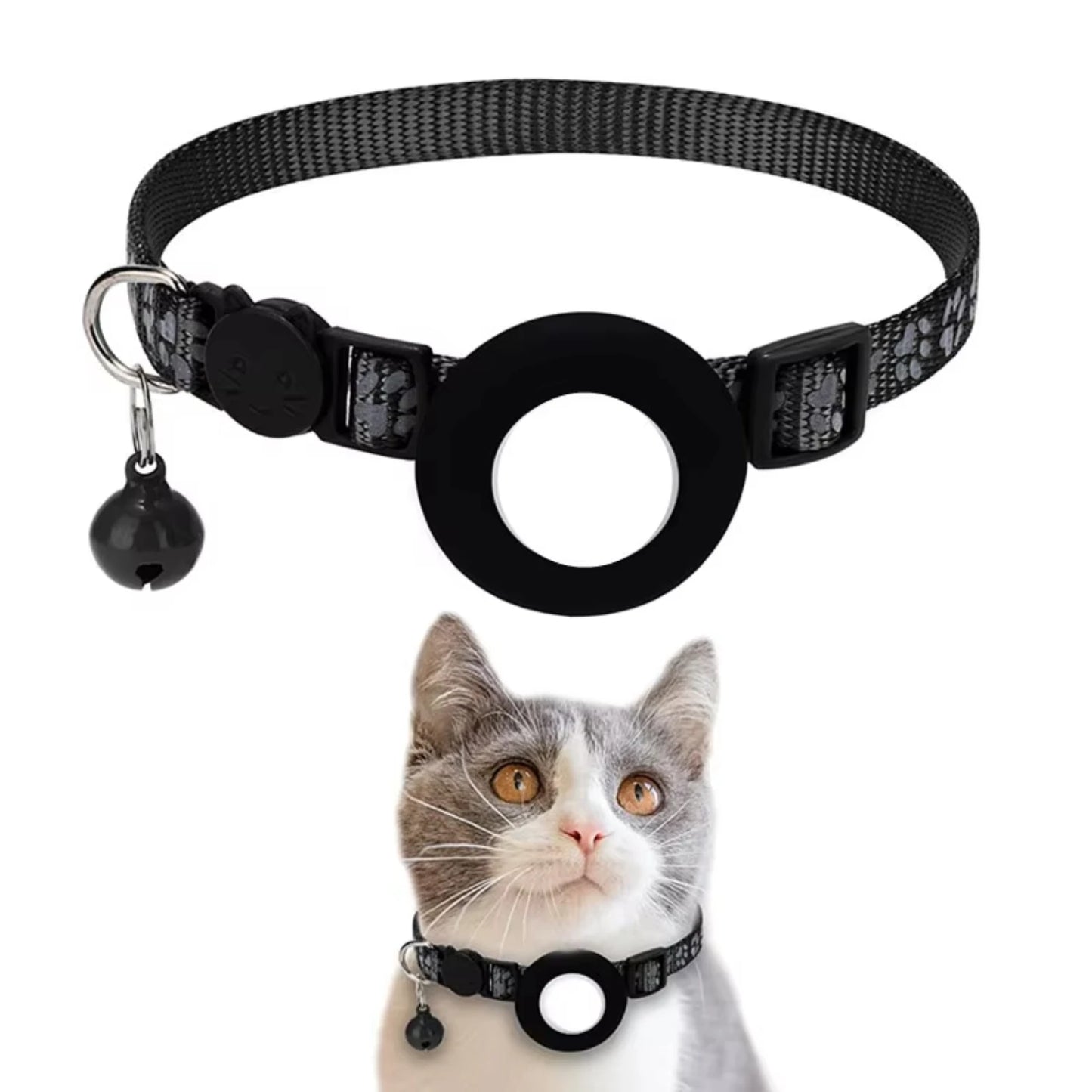 Pet Cat GPS  Tracking  with Holder Reflective Cat Collar with Bell Ring Locator Pet Accessories  paw