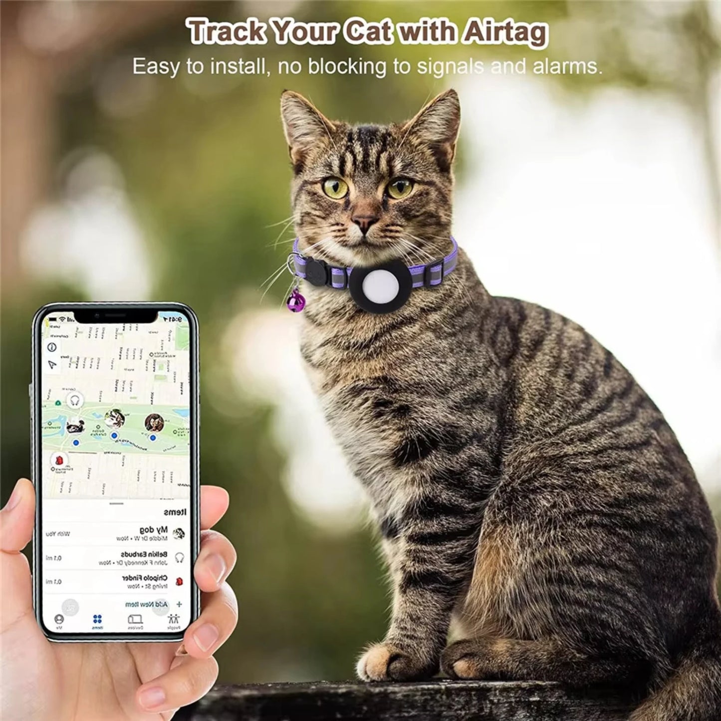 Pet Cat GPS  Tracking  with Holder Reflective Cat Collar with Bell Ring Locator Pet Accessories  paw