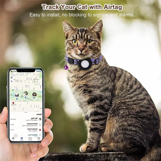 Pet Cat GPS  Tracking  with Holder Reflective Cat Collar with Bell Ring Locator Pet Accessories  paw