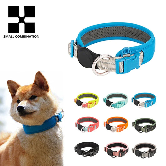 Personalized AirTag Dog Collar Adjustable Nylon Reflective Padded Pet Dog Collar for Small Medium Large Dog accessories Yorkie