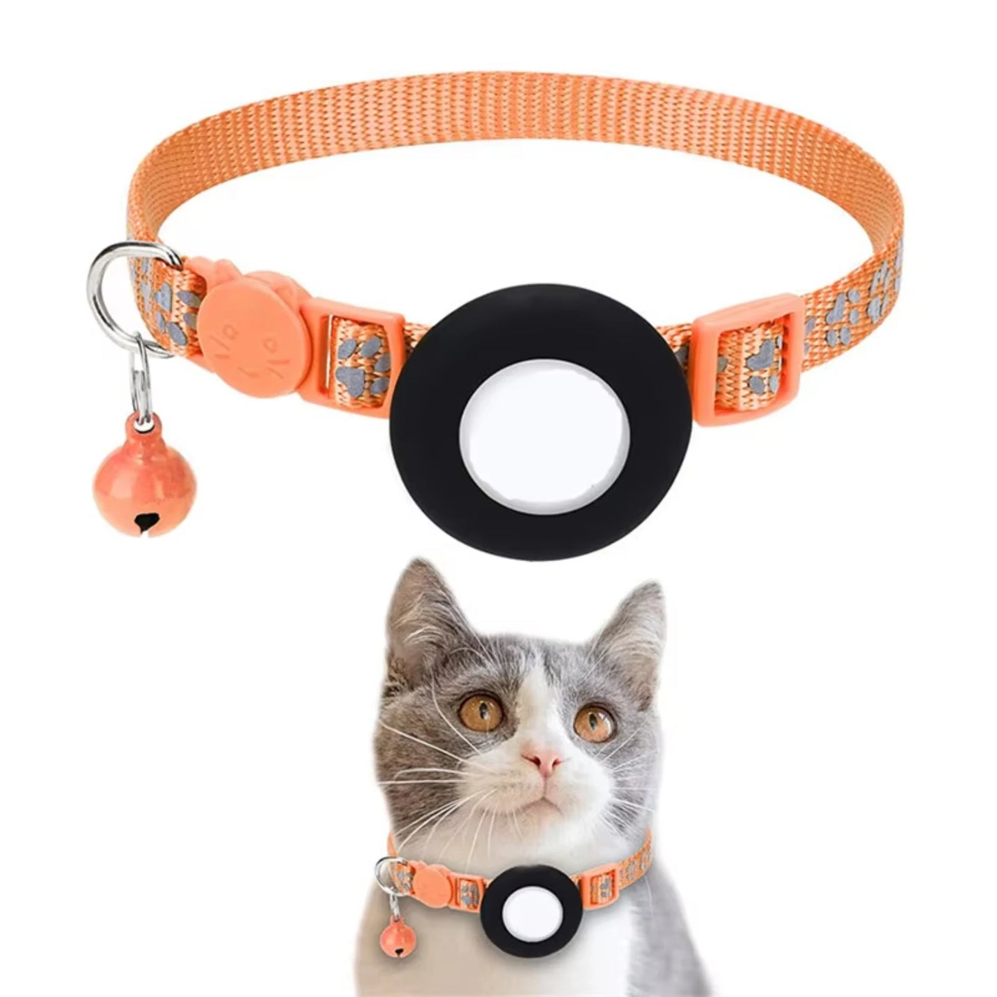 Pet Cat GPS  Tracking  with Holder Reflective Cat Collar with Bell Ring Locator Pet Accessories  paw